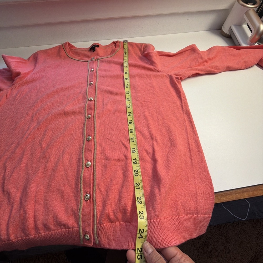 Talbots Women Cardigan Sweater Top Size L Gold Buttons Salmon Cashmere Preppy - Picture 6 of 6